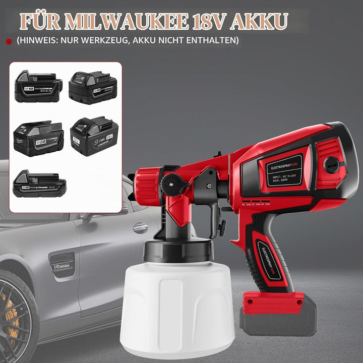 Akku Farbsprühsystem kompatibel mit Milwaukee M18 18V Akku, Akku Farbspritzgerät mit 1000ml Farbbehä