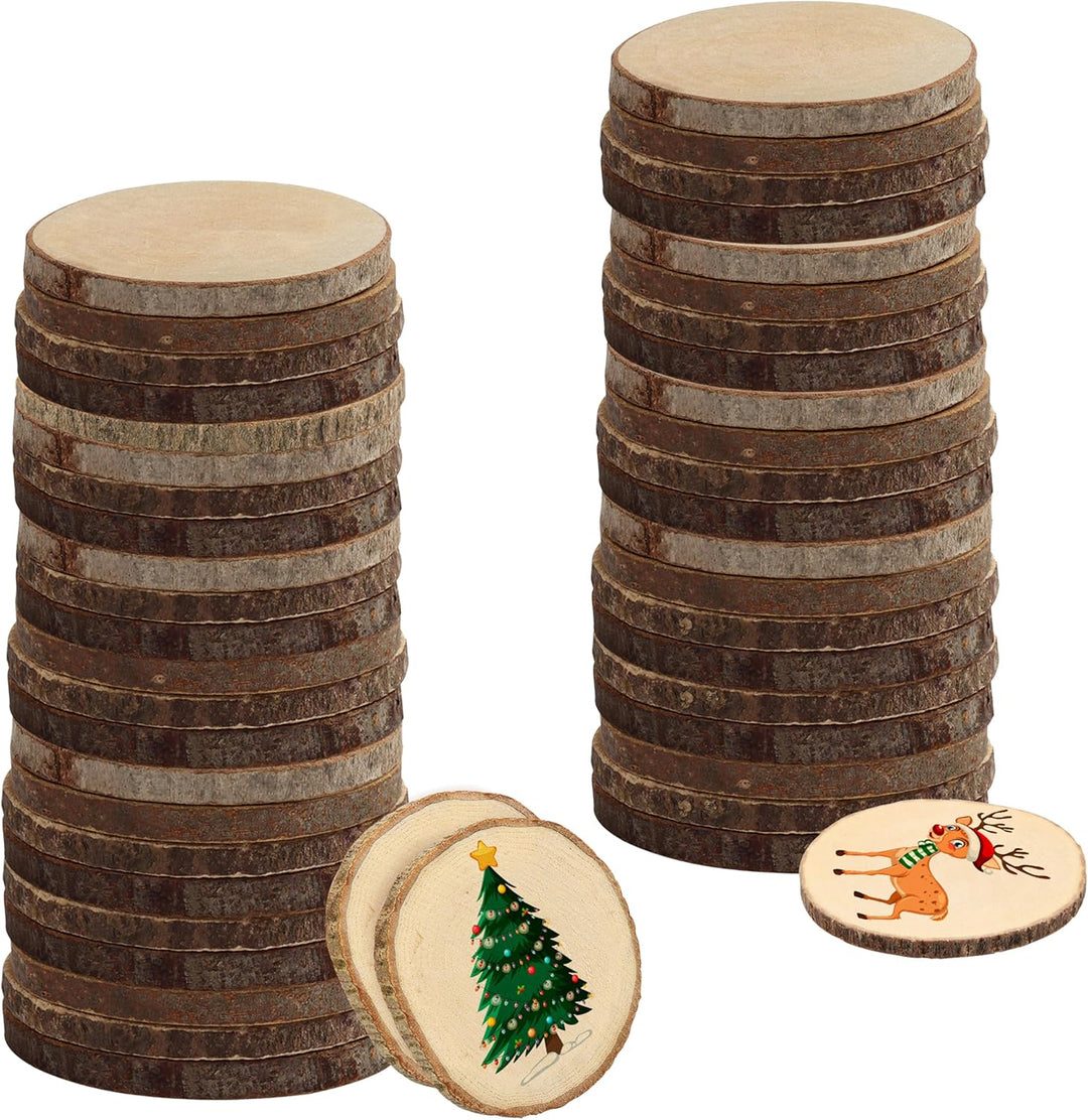 Kurtzy 50er Pack Natürliche Runde Holzscheiben zum Basteln - 6-7cm Durchmesser - Holzscheiben Rund m