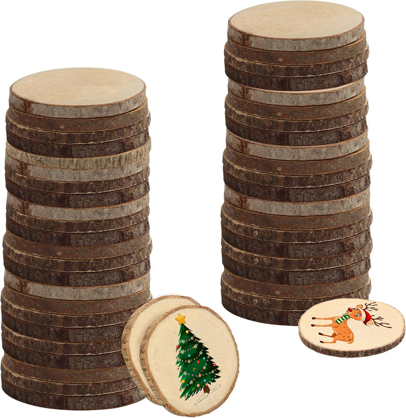 Kurtzy 50er Pack Natürliche Runde Holzscheiben zum Basteln - 6-7cm Durchmesser - Holzscheiben Rund m