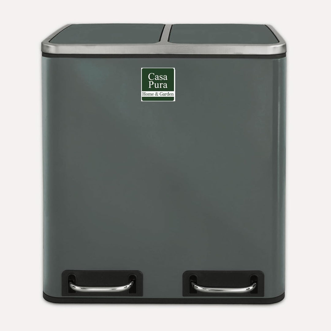 casa pura Mülleimer mit 2 Fächern - 2 x 15 Liter, herausnehmbare Inneneimer mit Henkel, Deckel mit S