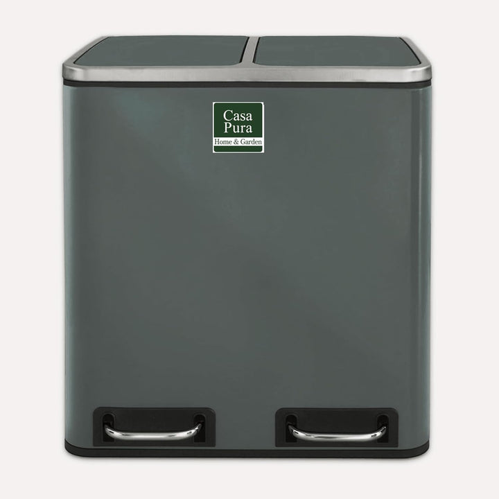 casa pura Mülleimer mit 2 Fächern - 2 x 15 Liter, herausnehmbare Inneneimer mit Henkel, Deckel mit S