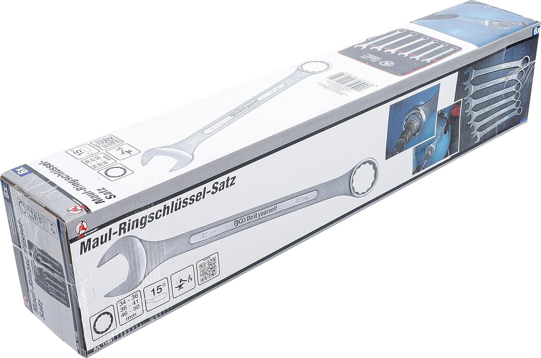 BGS Diy 1185 | Maul-Ringschlüssel-Satz | 6-tlg. | XXL | SW 34 - 50 mm | inkl. Tetron-Rolltasche 6-tl