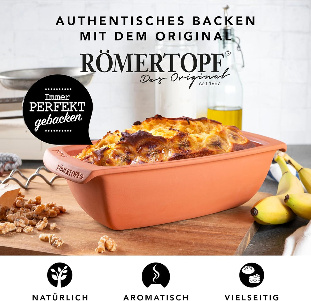 RÖMERTOPF Brotbackform aus Keramik Kastenform für 1Kg Backgut 31,5cm Brottopf zum Backen von Brot &