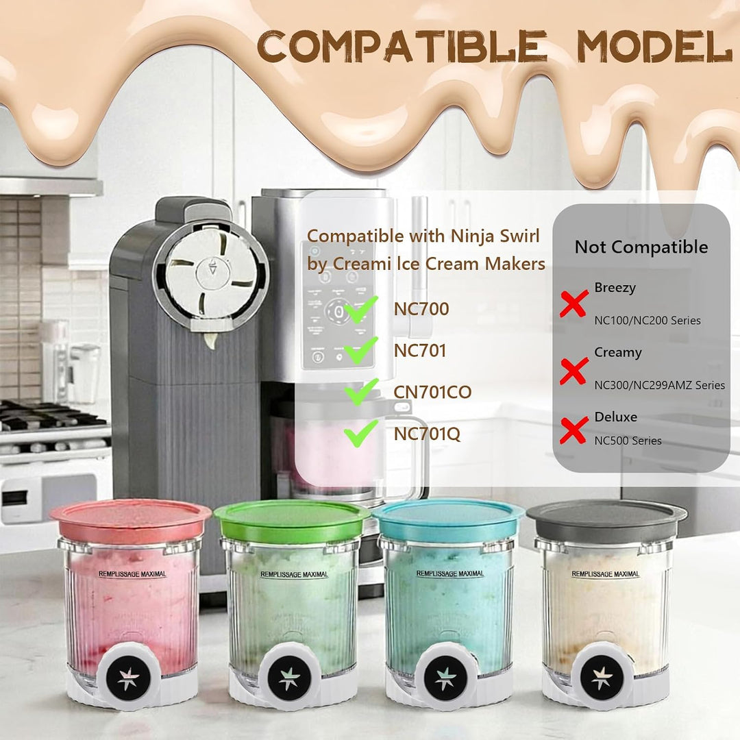 Creami Behälter, 4 Stück Behälter für Ninja Creami Swirl, Kompatibel mit Ninja Creami NC701EU NC700