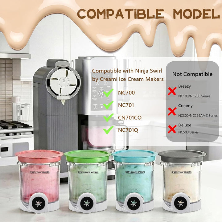Creami Behälter, 4 Stück Behälter für Ninja Creami Swirl, Kompatibel mit Ninja Creami NC701EU NC700