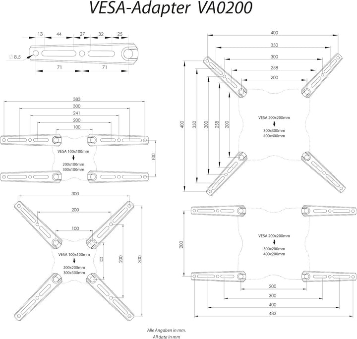 RICOO VESA Adapter universal TV Wandhalterung Fernseher Halterung für 32-55 Zoll, VA0200 Erweiterung