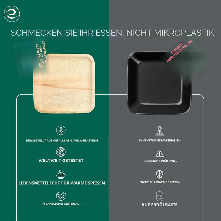 ECO SOUL Kompostierbare quadratische Palmblatt-Teller, 17,8 cm und 25,4 cm, wie Bambus-Teller, biolo