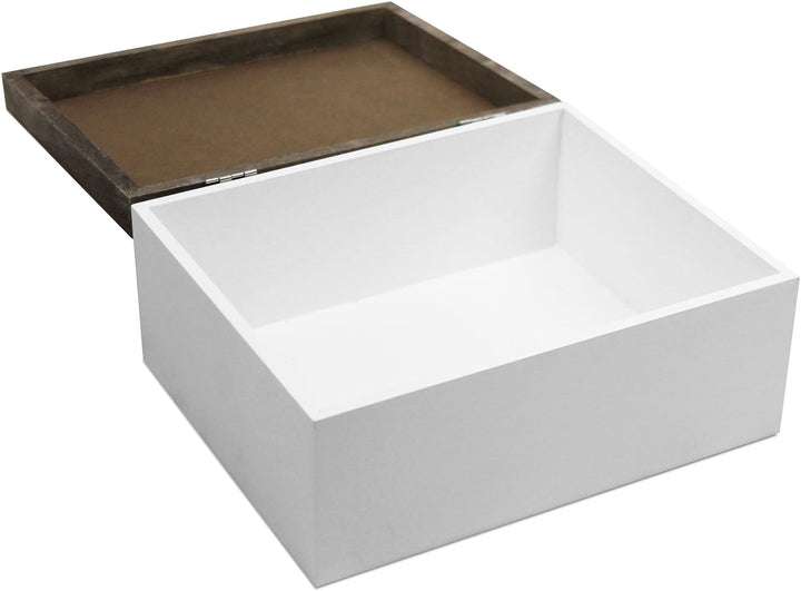 Holzkiste mit Klappdeckel, 22x18x10cm, Braun/Weiss, Shabby-Look, Holzbox Aufbewahrungsbox Aufbewahru