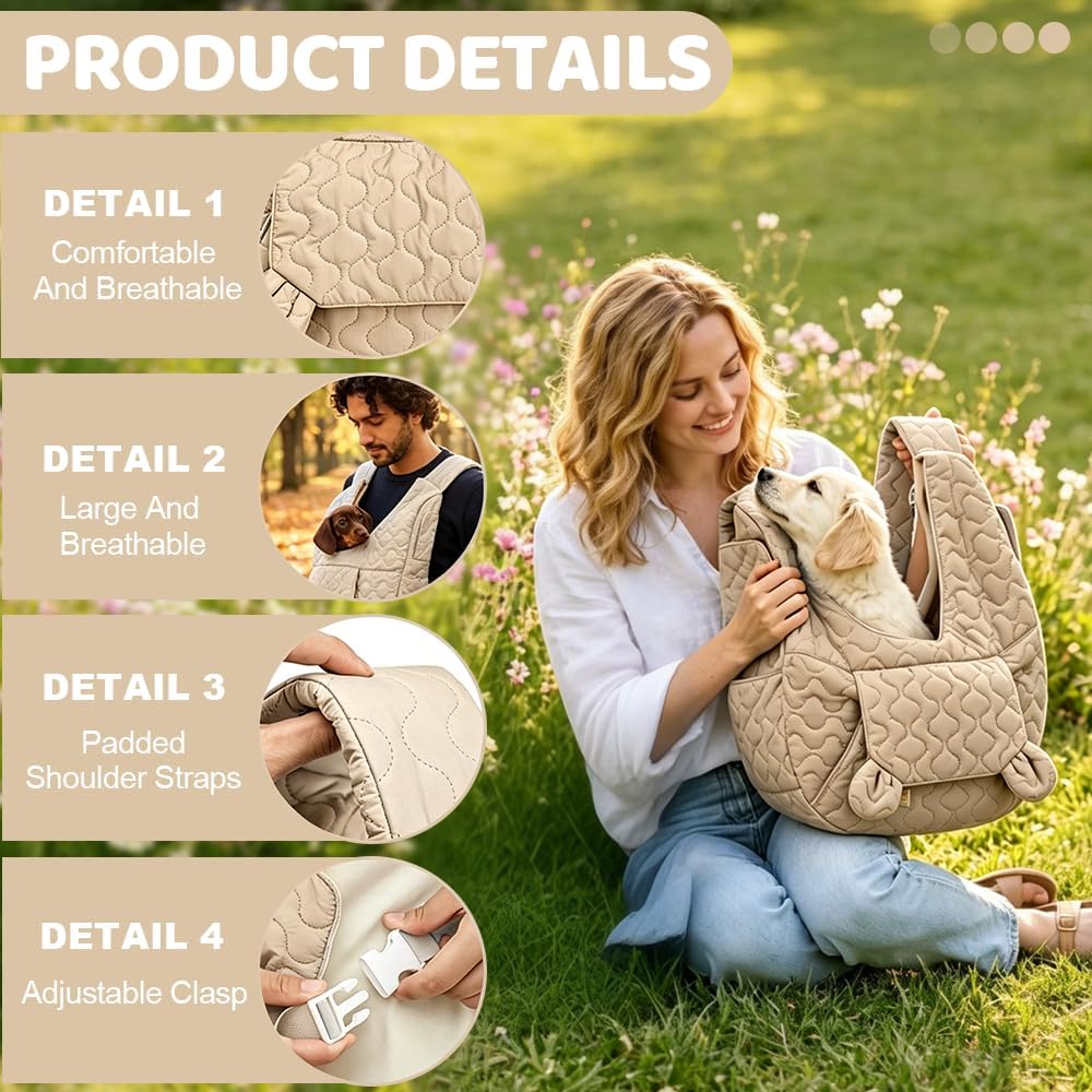 Hundetragetasche Bis 10 Kg, Tragetasche Hund mit Verstellbarem Gurt, Khaki | Hundetasche für Kleine