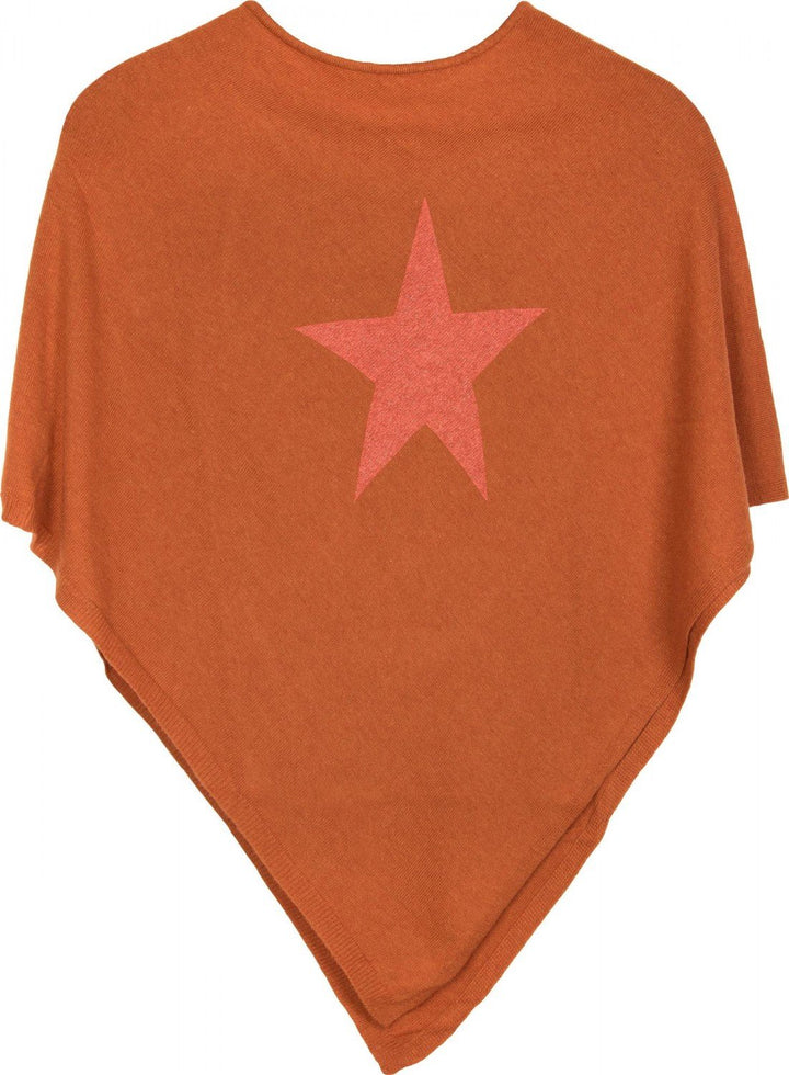 styleBREAKER weicher Feinstrick Poncho mit aufgedrucktem Glitzer-Stern, Rundhals, Damen 08010028, Fa