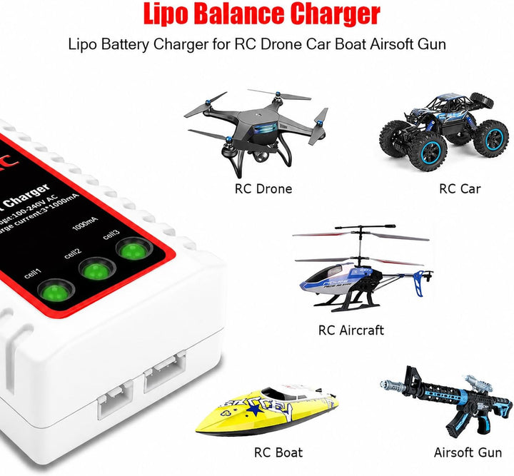 Haisito B3 Lipo Ladegerät für 2S 3S Akku (7.4V, 11.1V), Kompaktes Airsoft-Schnellladegerät (100-240V