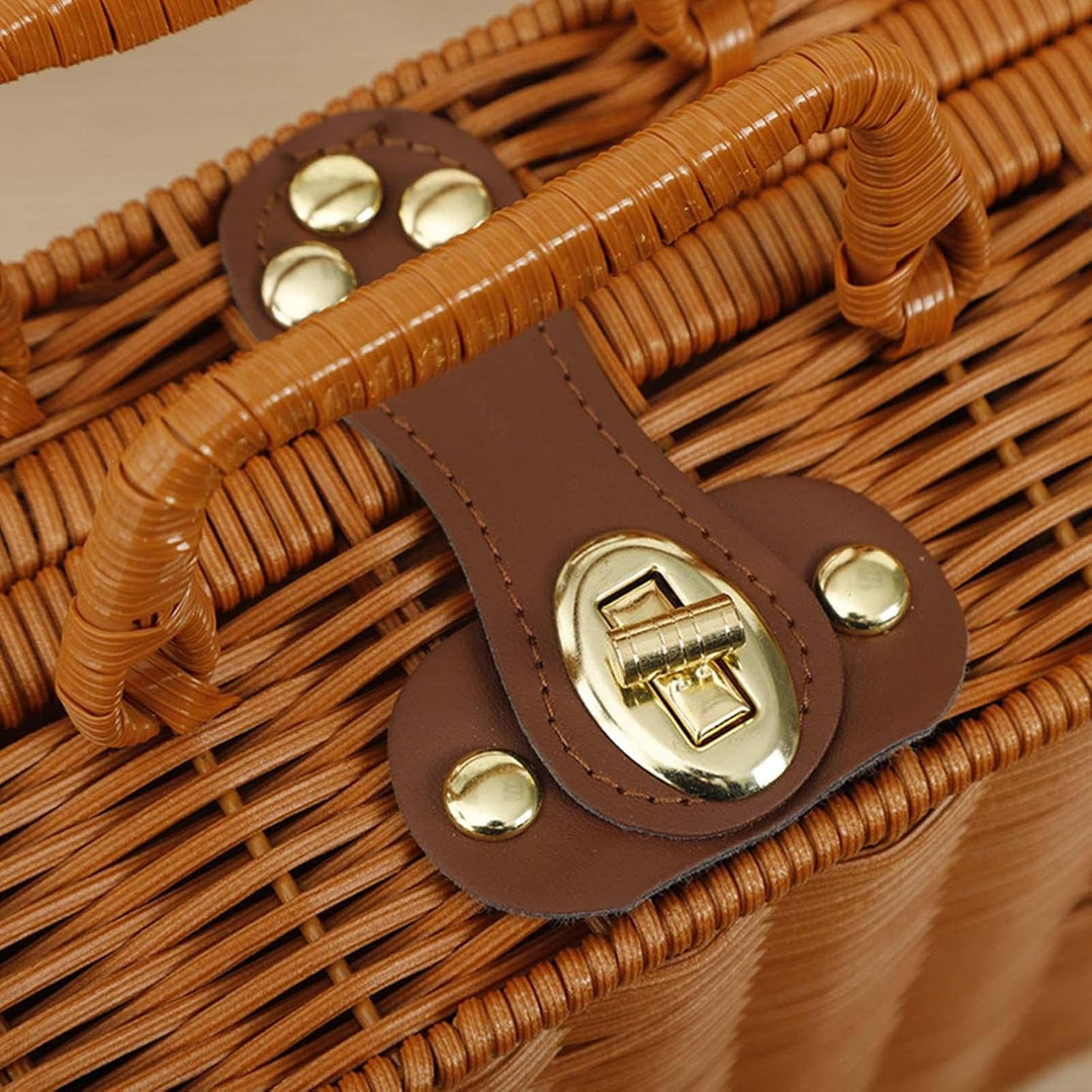 Weidenkoffer, Rattan-Koffer, gewebter Make-up-Organizer, Picknick-Behälter, Retro-Koffer-Box (L), L