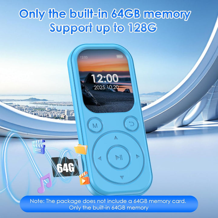 64 GB MP3-Player mit Bluetooth 5.3, tragbarer Musik-Player mit HiFi-Klangqualität und FM-Radio, 300