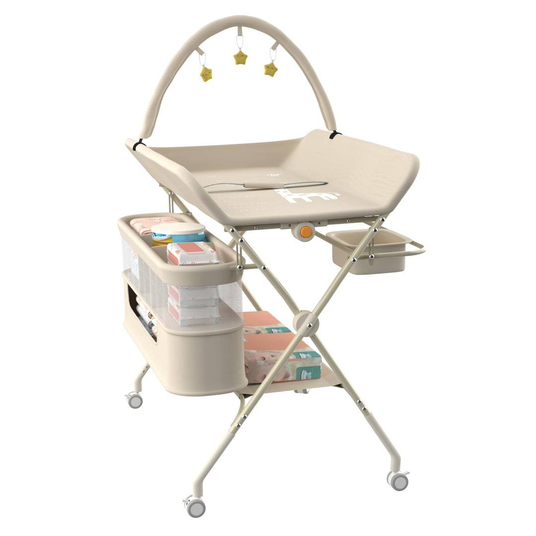 Klappbare Wickelkommode, Baby Wickelkombi, mobiler Wickeltisch mit Wickelauflage und Ablagefächern,