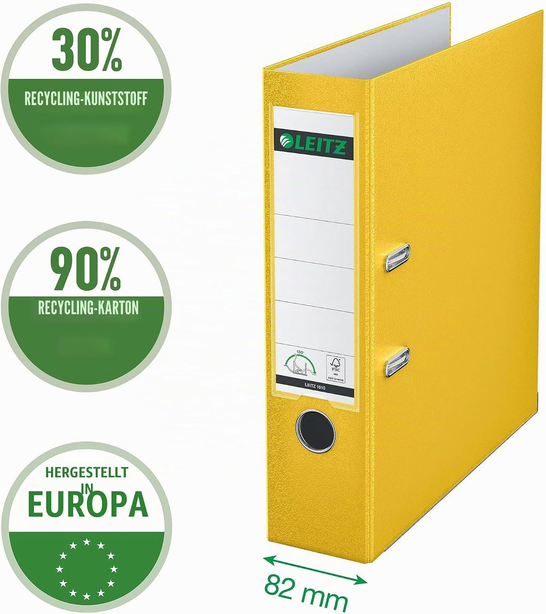 Leitz Qualitäts-Ordner 180° Plastik, 3er Pack, das Original, A4 Aktenordner 8 cm breit, 90% Recyclin