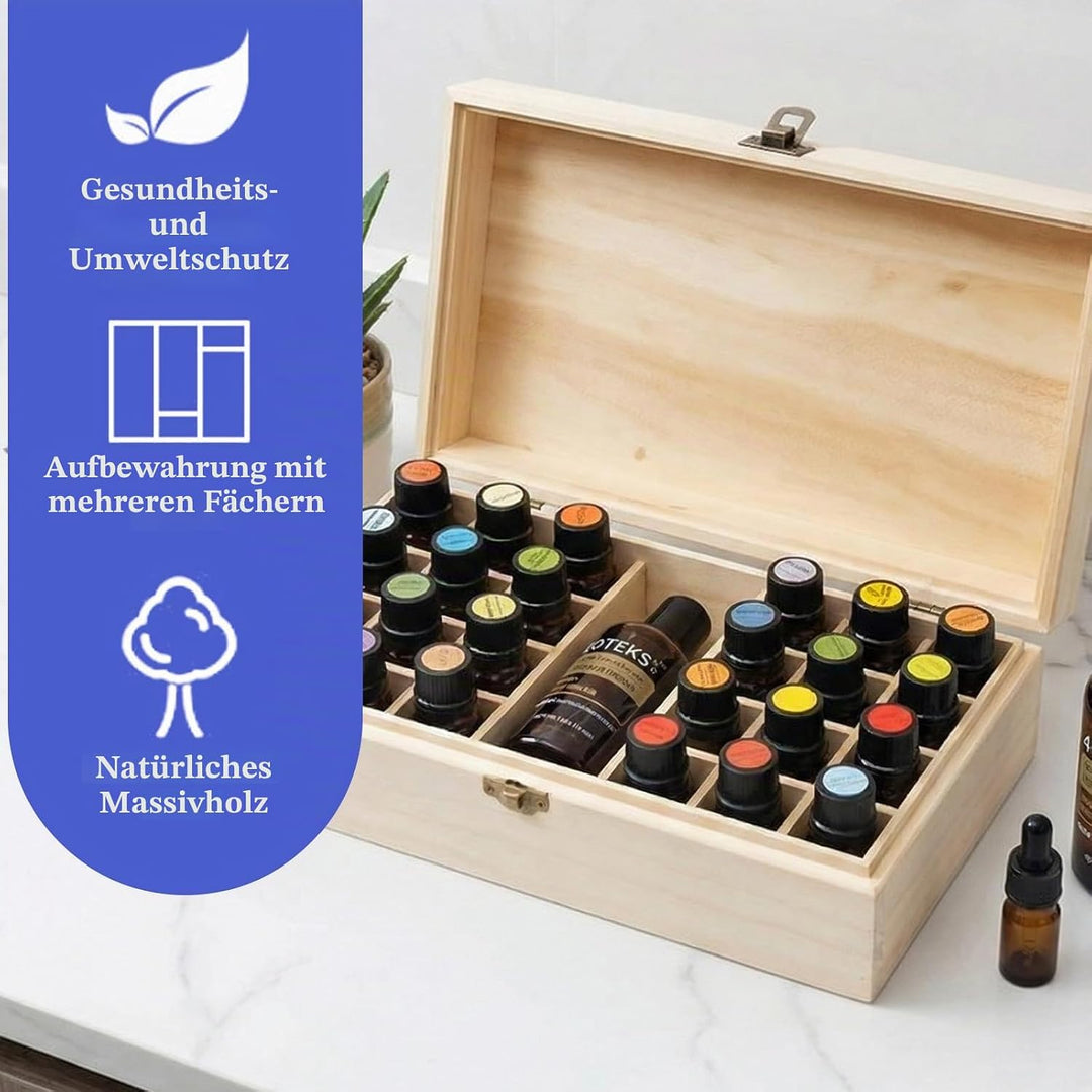 Ätherische Öle Aufbewahrung, Box für Ätherische Öle, 25 Löcher Ätherisches Öl Box Aus Holz, mit Kost