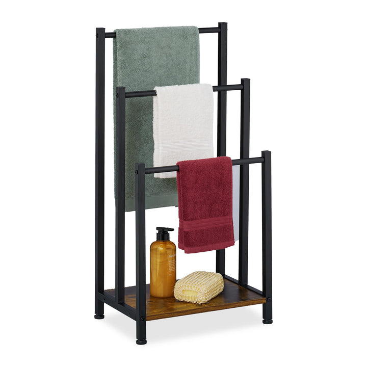 Relaxdays Handtuchständer, Ablage, 3 Stangen, HBT: 80 x 40 x 28 cm, Industrial, stehender Handtuchha