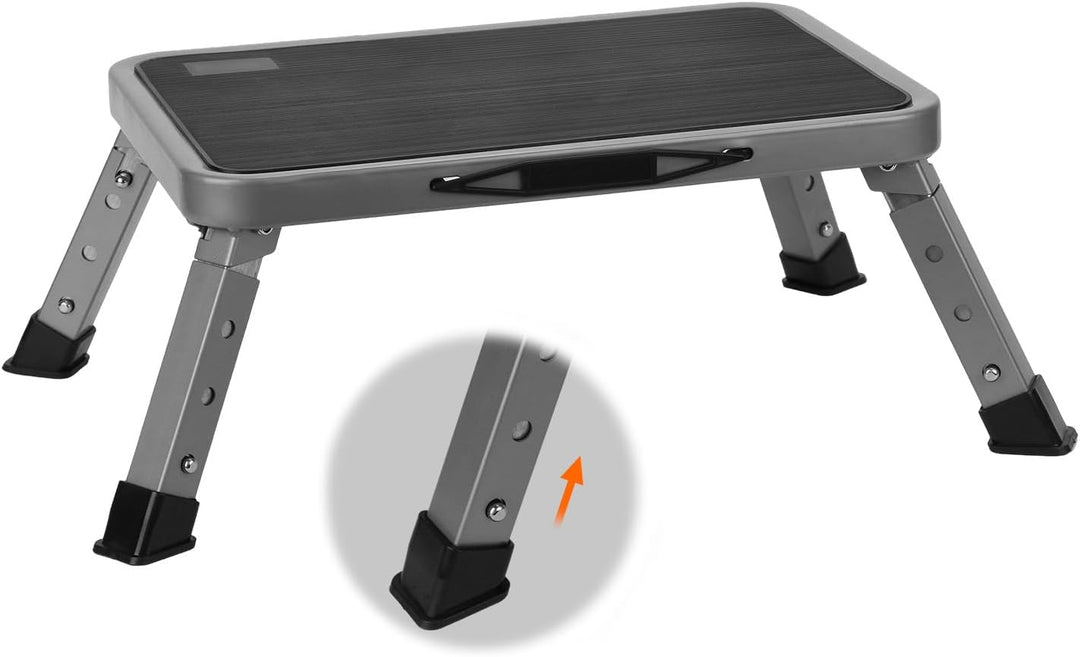 QWORK® Tritthocker Klappbar und Höhenverstellbar aus Robustem Eisen, Rutschfeste Plattform, für Camp