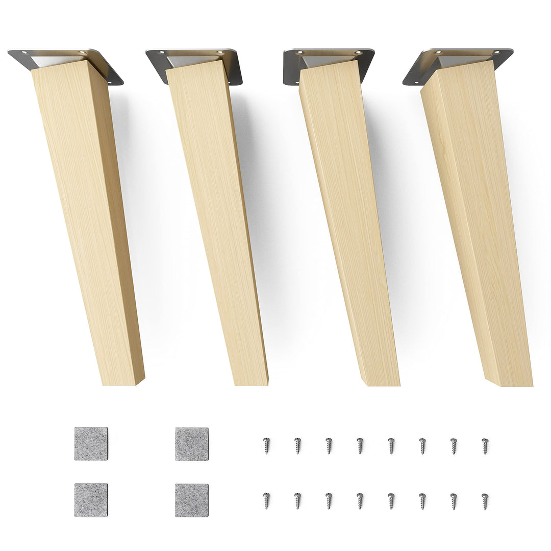 sossai® Holz-Möbelfüsse - Clif Square | Natur (unbehandelt) | Höhe: 25 cm | HMF4 | eckig, konisch (s