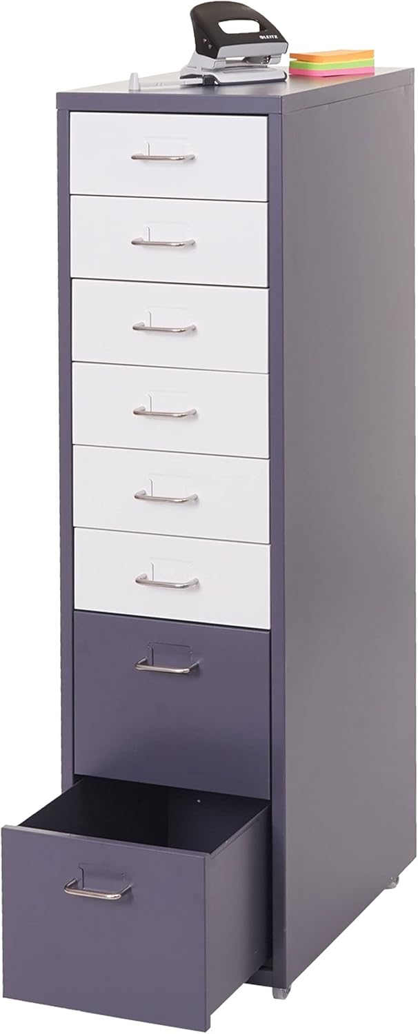 PROREGAL Rollcontainer Housten HxBxT 110x28x41cm 8 Schubladen Dunkelgrau Weiss-Dunkelgrau Schubladen