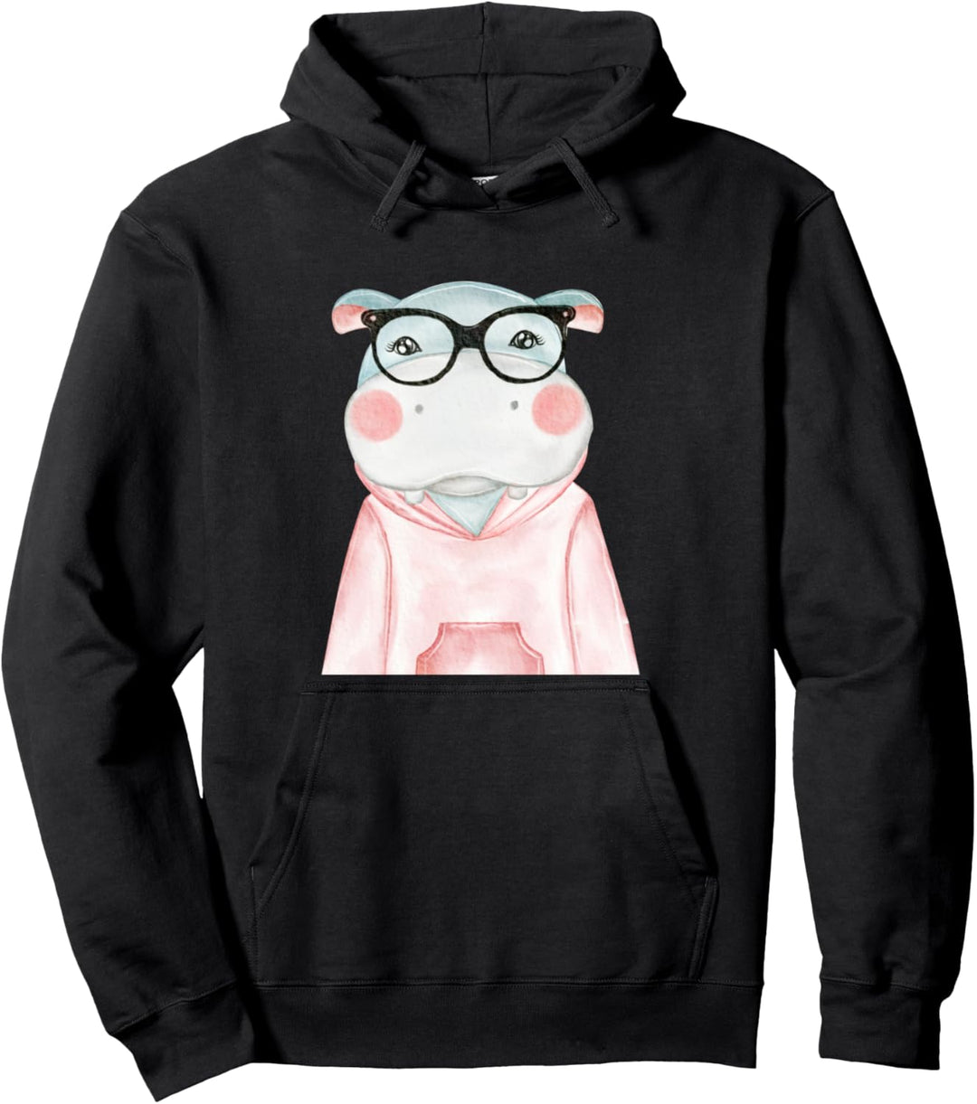 Flusspferd mit Nerd Brille Hipster Zoo Afrika Hippo Nilpferd Pullover Hoodie