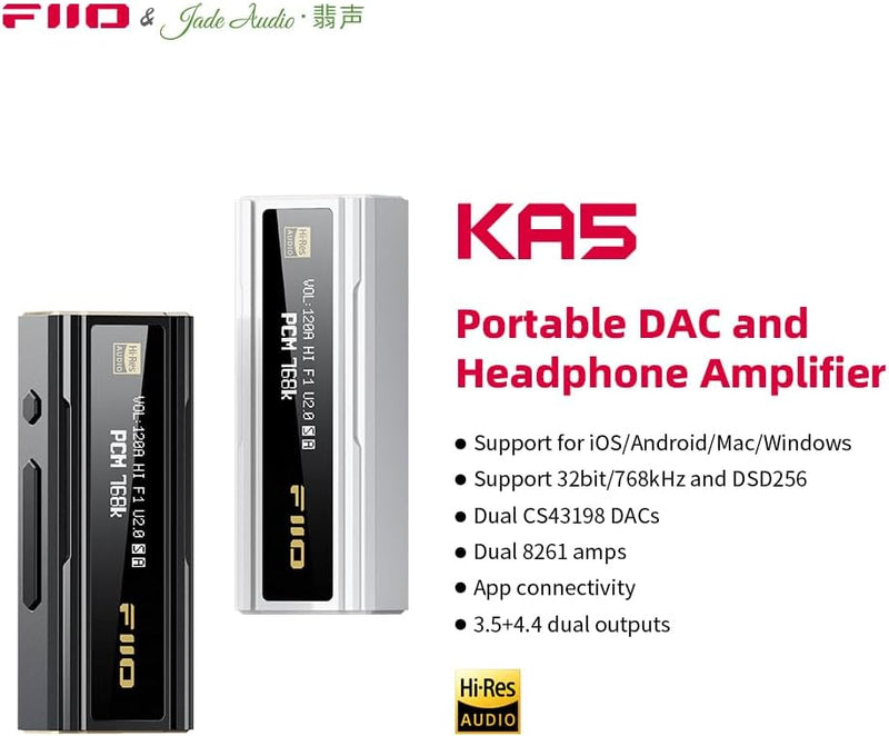 FiiO KA5 tragbarer DAC und Kopfhörerverstärker mit OLED-Display und 3,5mm sowie 4,4 mm symmetrischem