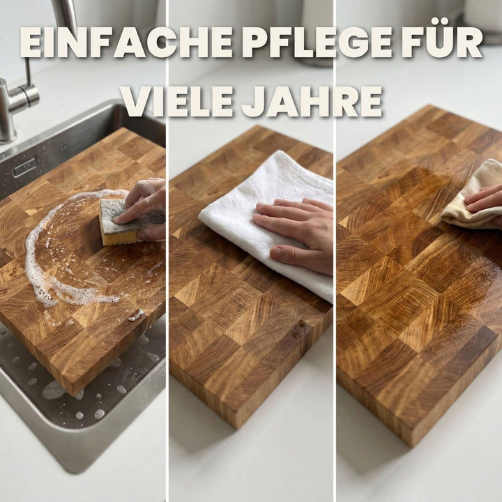 Premium Stirnholz Schneidebrett Eiche 50 x 30 x 4 cm schont die Messerklingen und sorgt für maximale
