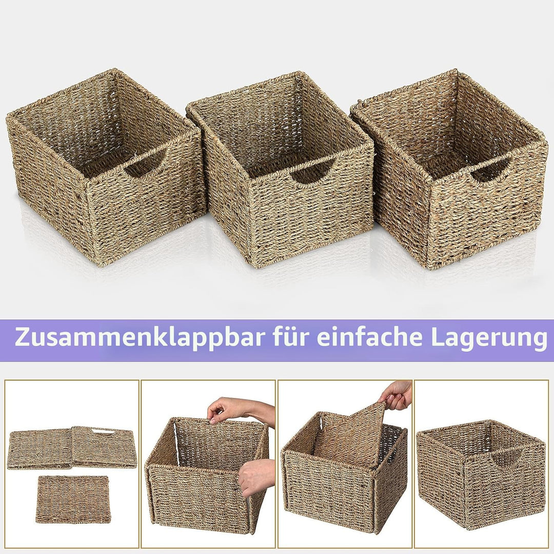 3er-Set Seegras Rechteckig Korb Aufbewahrungskorb, 26.5 x 24 x 19cm / Faltkorb Flechtkorb, Regalbox
