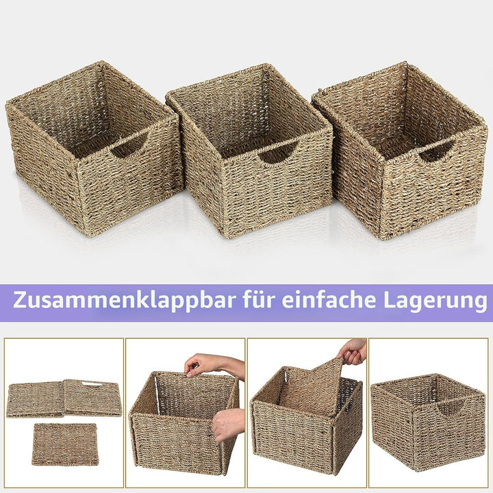 3er-Set Seegras Rechteckig Korb Aufbewahrungskorb, 26.5 x 24 x 19cm / Faltkorb Flechtkorb, Regalbox