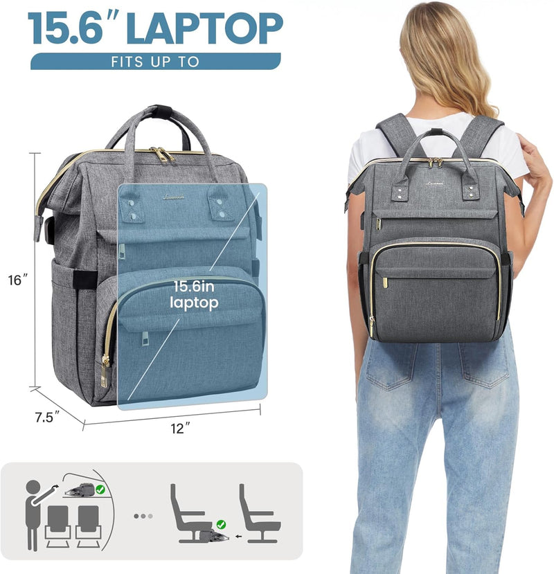 LOVEVOOK Laptop Rucksack Damen 15,6 Zoll, Wasserdichte Business Schule Rucksäcke mit USB Ladeanschlu