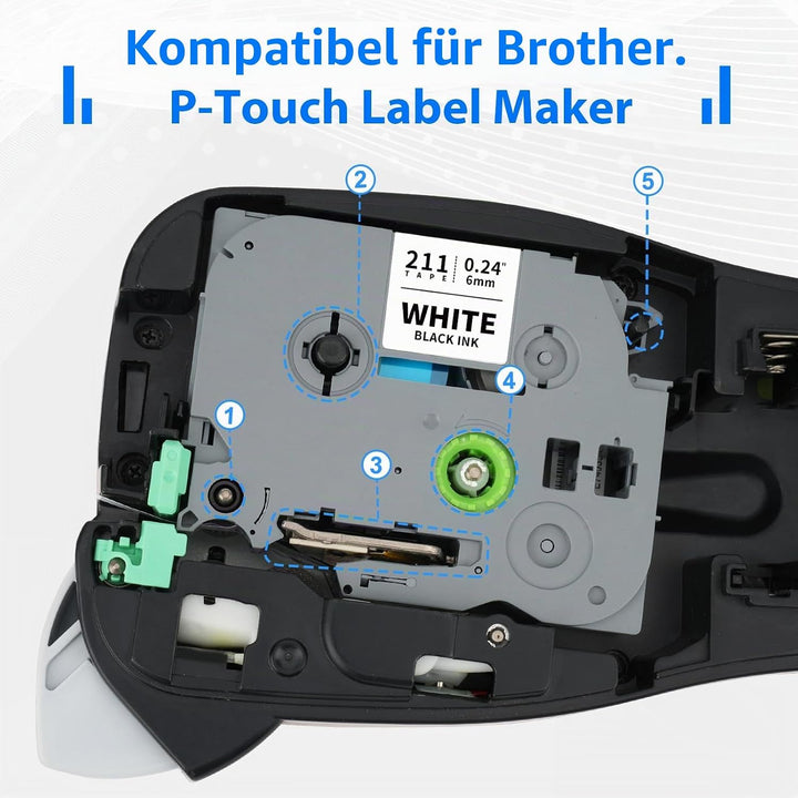 Exsun 6er-Pack Kompatibel TZe-211 TZe-111 TZe-411 TZe-511 TZe-611 TZe-711 als Ersatz für Brother Tze