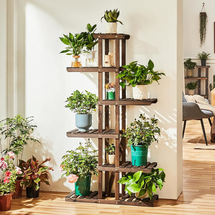 Yaheetech 6 Etagen Blumenständer, Blumenregal aus Massivholz, Pflanzenregal, Platzsparend & Multifun