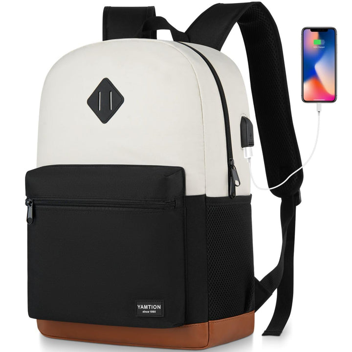 YAMTION Schulrucksack für Mädchen und Jungen, Laptop-Rucksack mit USB-Ladeanschluss für Damen und He