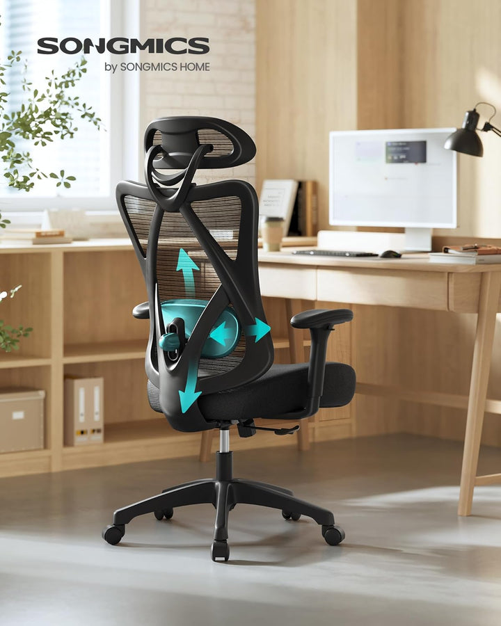 SONGMICS Bürostuhl, ergonomischer Schreibtischstuhl, Computerstuhl, Netzstuhl, verstellbare Lendenst
