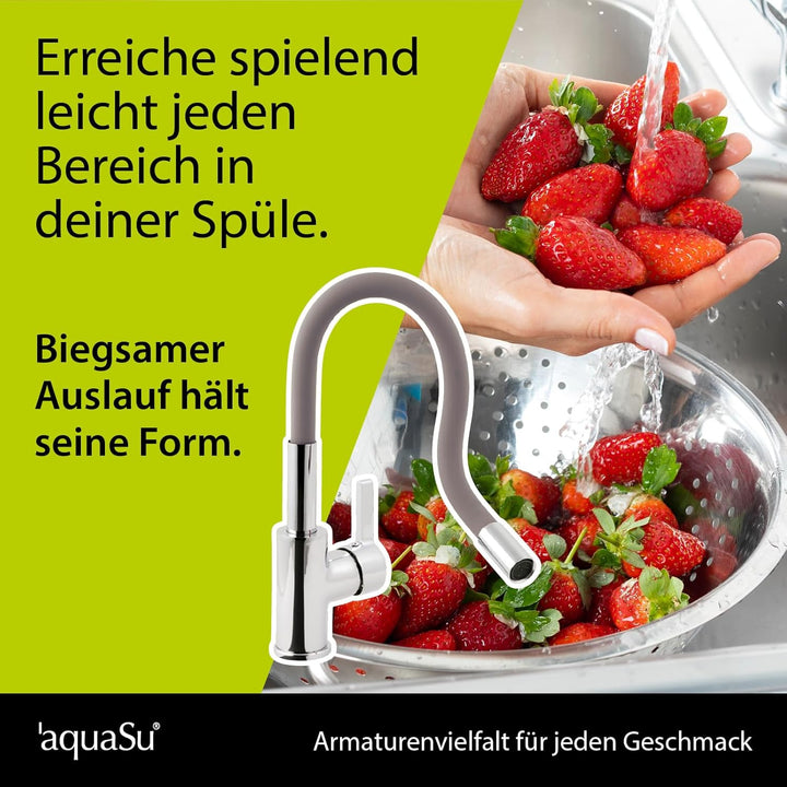 'aquaSu® Küchenarmatur Lago Multi 2.0, Wasserhahn Küche, Wasserspar-Mischdüse, Kaltwassermittelstell