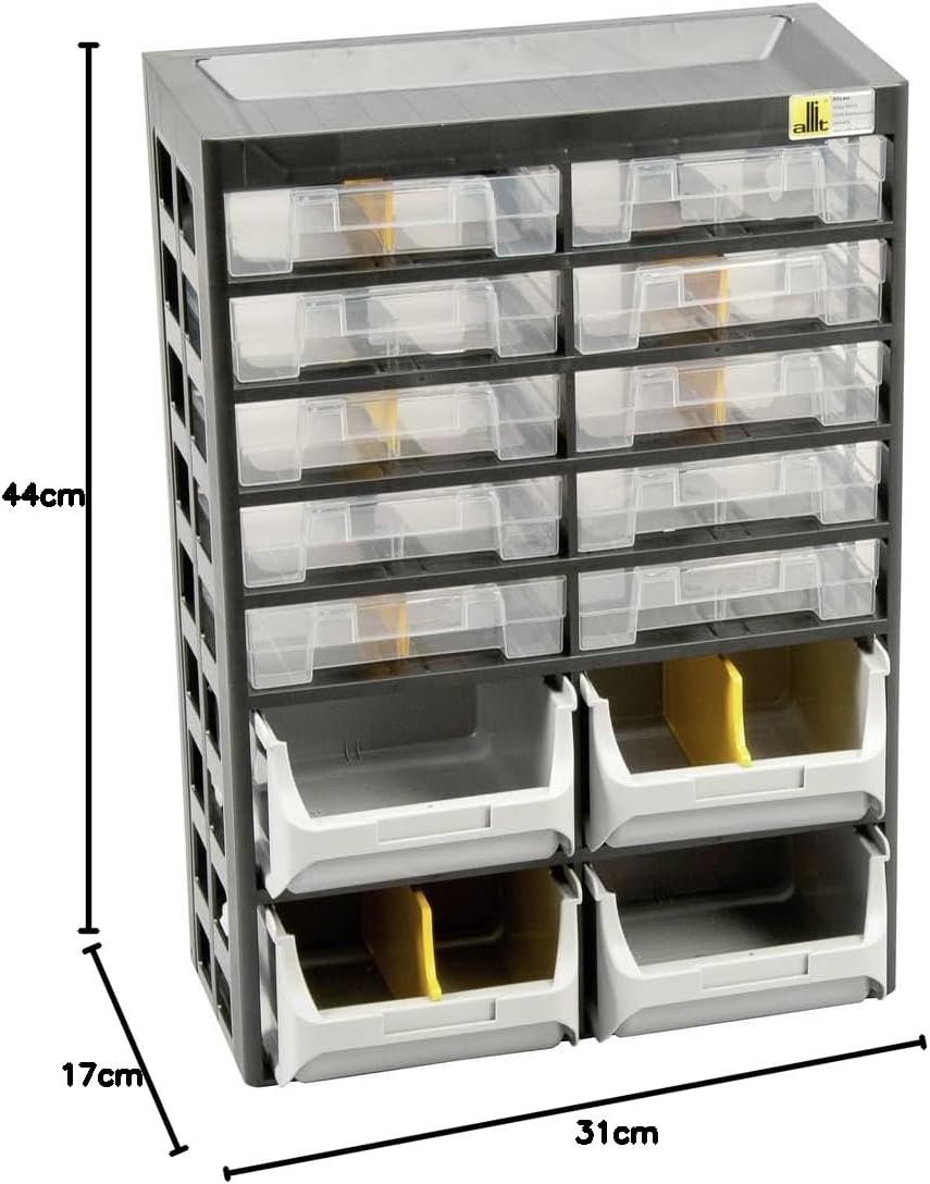 Allit 458140 Kleinteiledepot, schwarz, gelb, 10 Schübe, 4 Boxen, 7 Trenner, 10 Schübe, 4 Boxen, 7 Tr