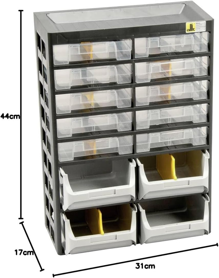 Allit 458140 Kleinteiledepot, schwarz, gelb, 10 Schübe, 4 Boxen, 7 Trenner, 10 Schübe, 4 Boxen, 7 Tr
