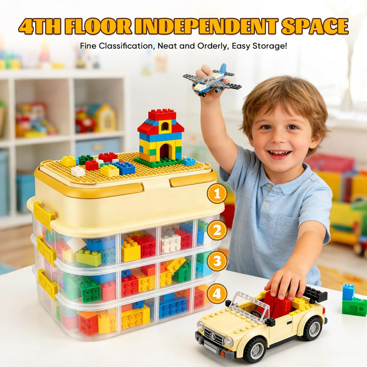 Legosteine Aufbewahrungsboxen,Legosteine Sortierbox,4 Stufen Hohe Kapazität,Mit Trennbarer Partition