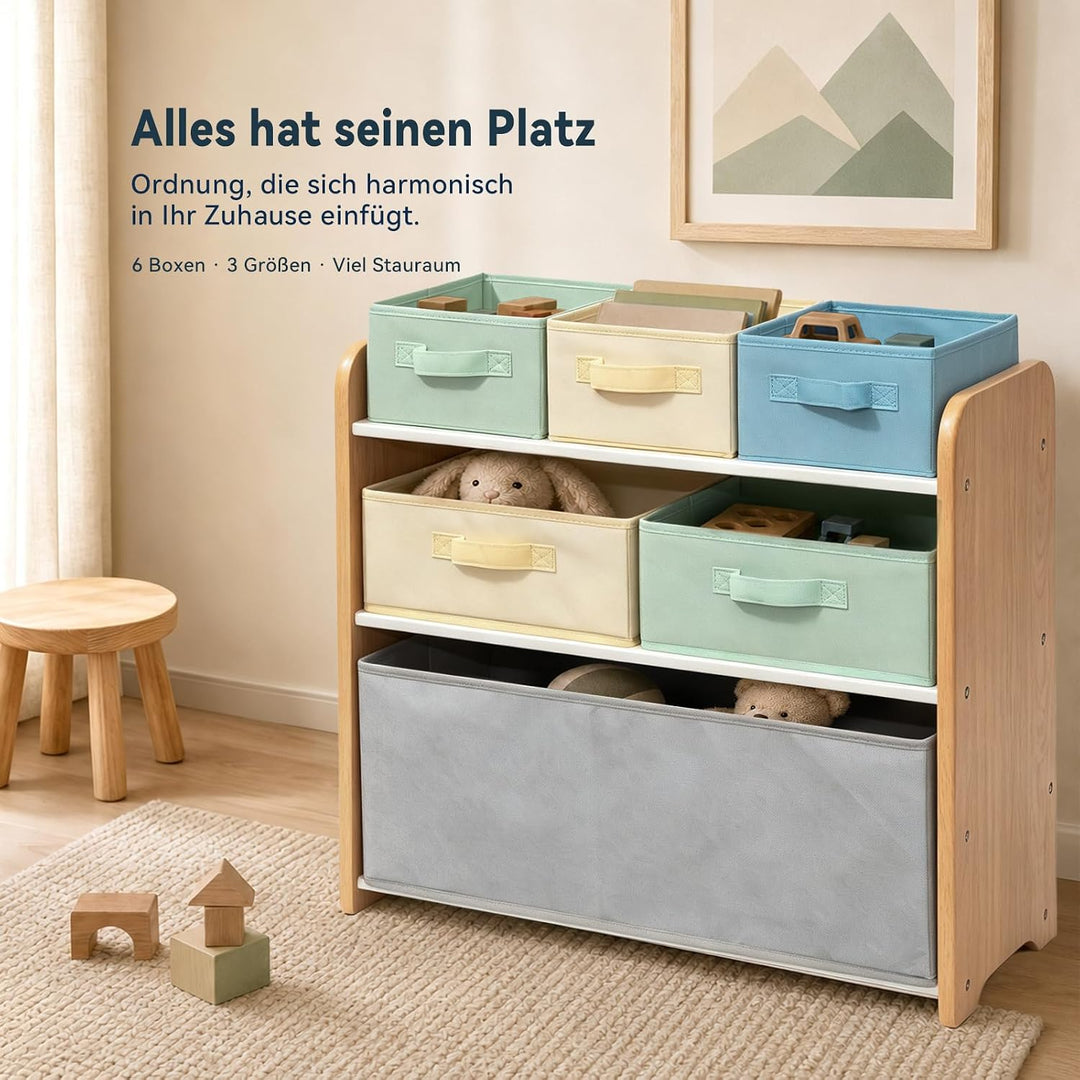 ALVIX Spielzeugregal mit 6 Aufbewahrungsboxen, Spielzeug Organizer | Herausnehmbare Boxen für Spielz