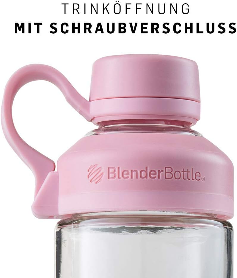 BlenderBottle Mantra Glas Trinkflasche, mit Trinköffnung aus Glas und BlenderBall, geeignet als Yoga