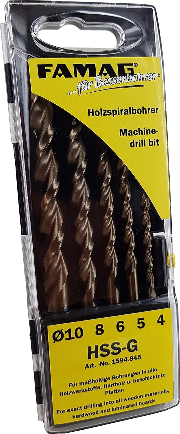 FAMAG Holzspiralbohrersatz 5-teilig D=4,5,6,8,10mm in Kassette Satz 5-tlg. D=4,5,6,8,10mm, Satz 5-tl