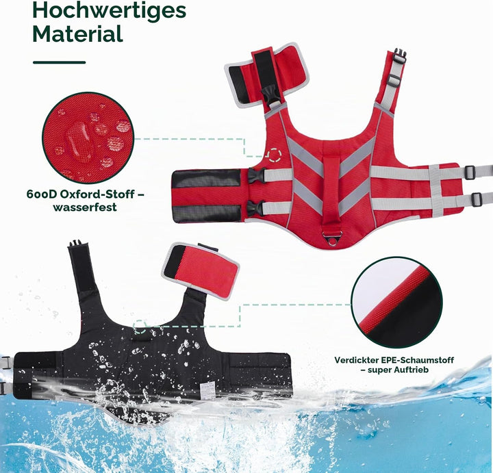Kuoser Schwimmweste Hund, Hundeschwimmweste mit Griff &amp; D-Ring, Rot XS | Schwimmweste für Hunde, Her