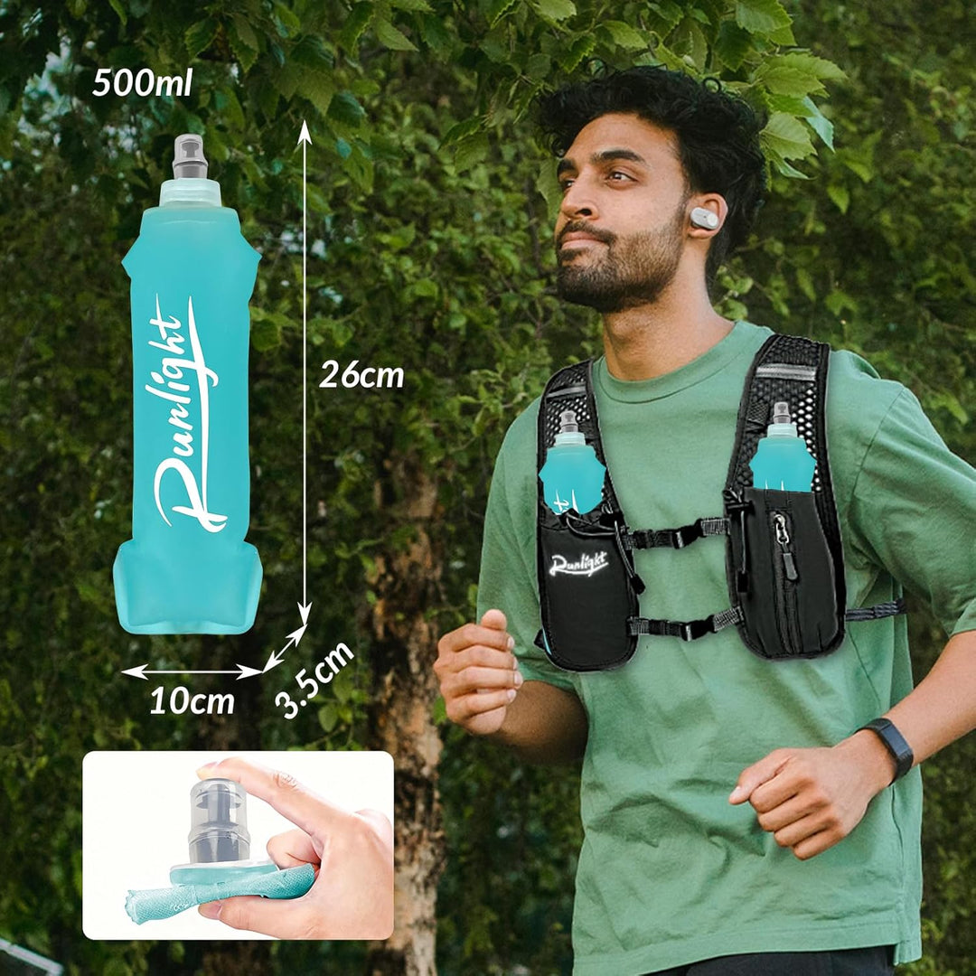 Laufweste, Leichter Wasserrucksack mit 500 ml Soft Flask, Lauf-Trinkwesten-Rucksack für Männer und F