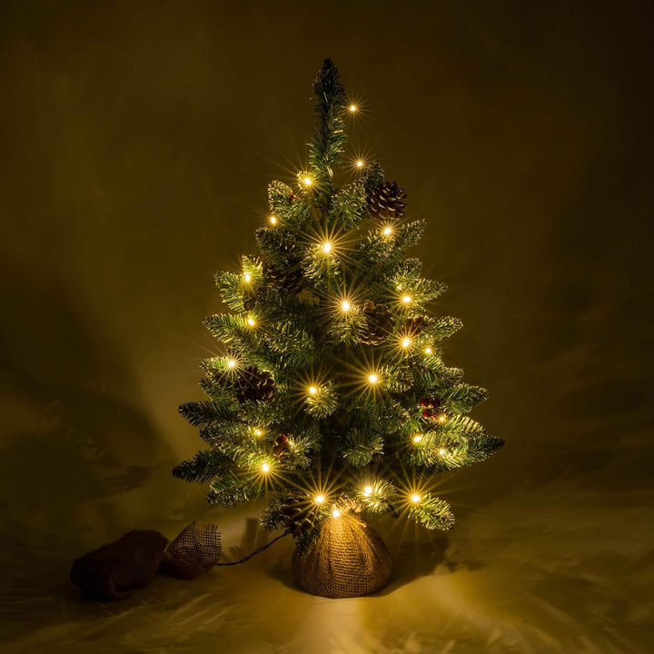 Weihnachtsbaum künstlich grün mit Deko Lichterkette 30 LED warm weiss Batterie Timer Christbaum Tann