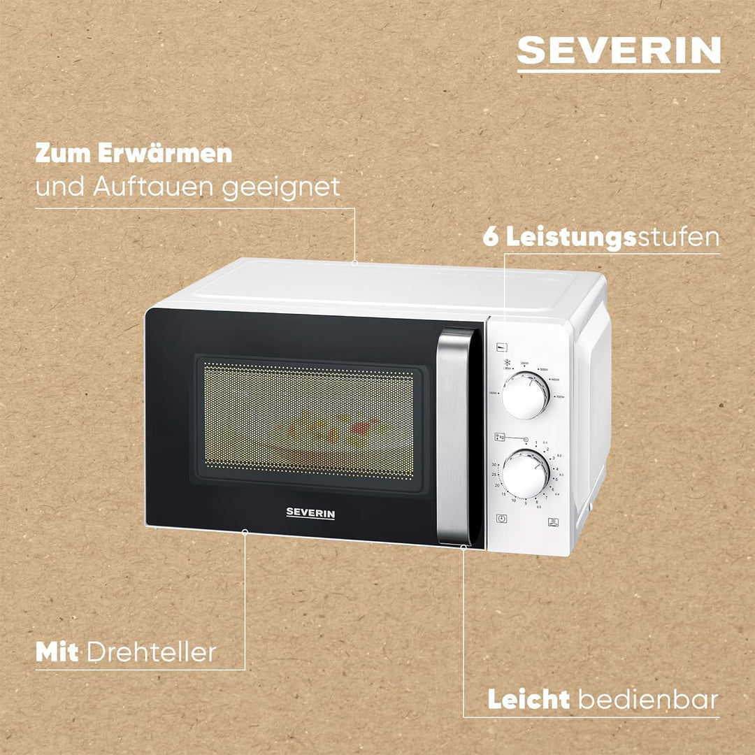 SEVERIN Mikrowelle Solo, Mikrowellengerät zum Auftauen und Erhitzen, Mikrowelle mit Drehteller für g