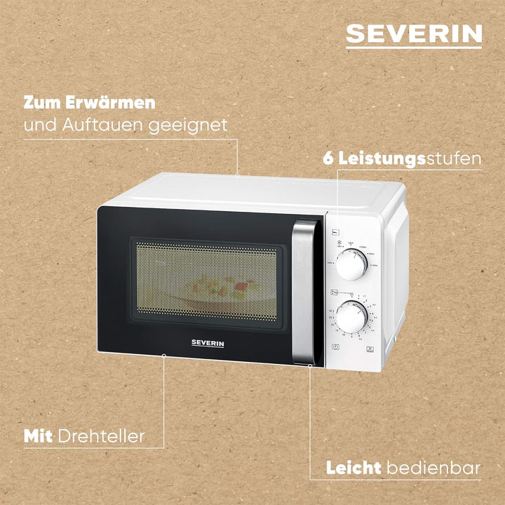 SEVERIN Mikrowelle Solo, Mikrowellengerät zum Auftauen und Erhitzen, Mikrowelle mit Drehteller für g