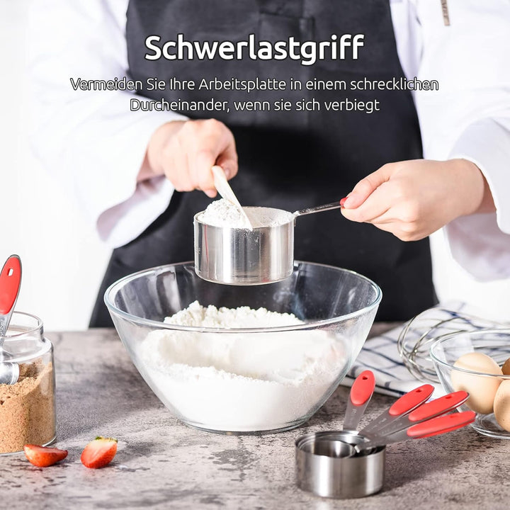 Messbecher: U-Taste 18/8 Edelstahl Messbecher und Messlöffel Set mit 10 Stück, Griff mit Verbesserte