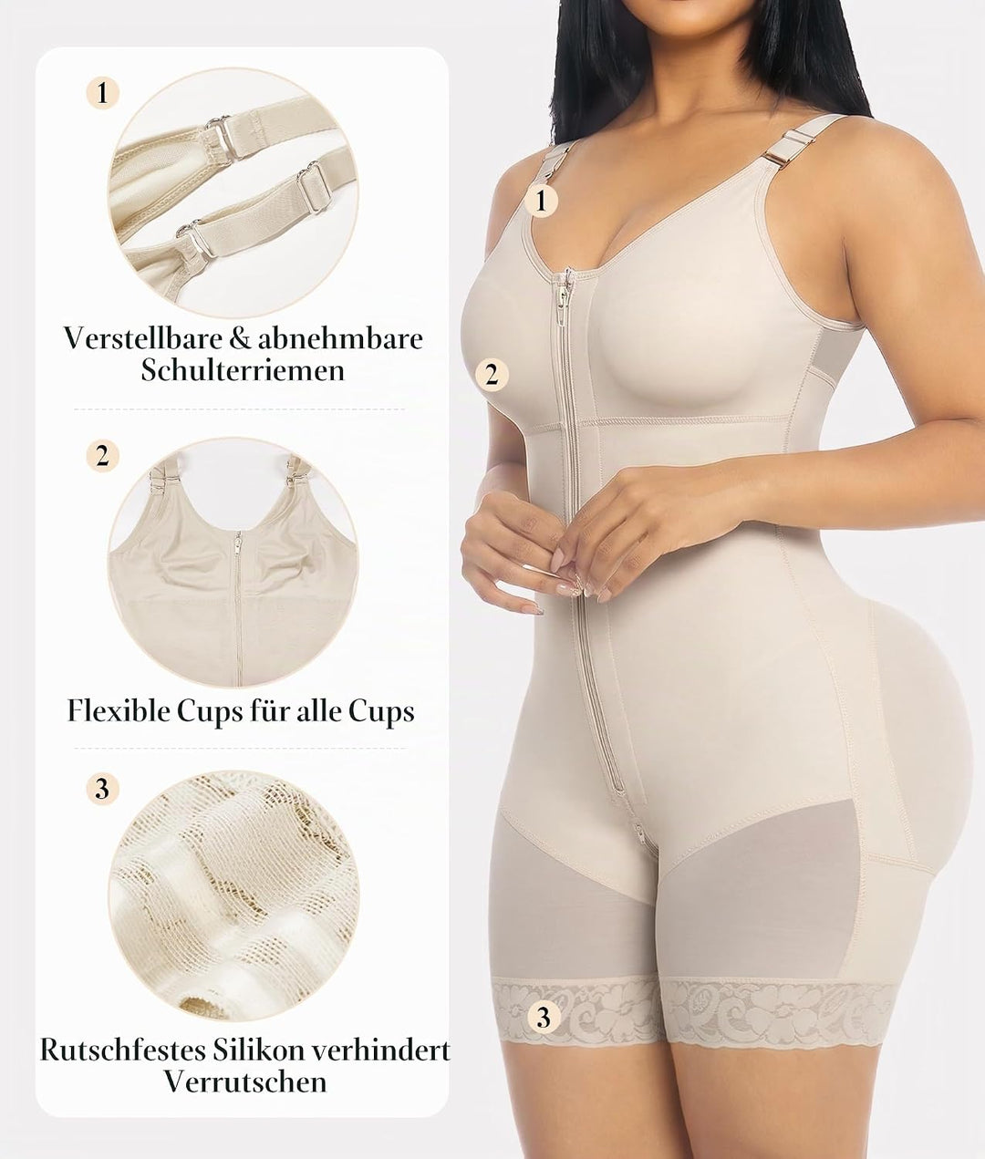 YIANNA Fajas Colombianas Shapewear Damen Body Bauchweg mit BH Shaper Stark Formend Miederbody Bodysu