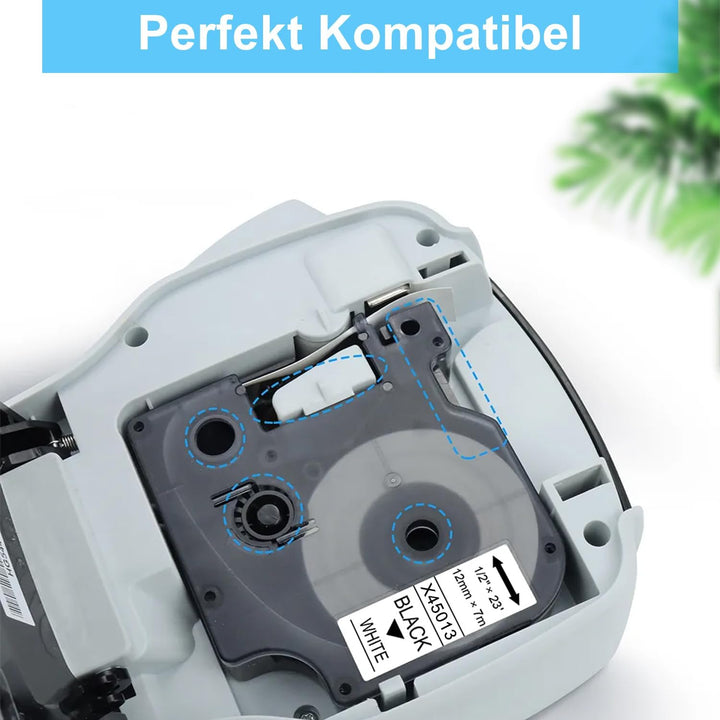 10x XemaX Schriftbänder Kompatibel für Dymo Etikettenband 12mm x 7m D1 45013 A45013 S0720530 für Dym