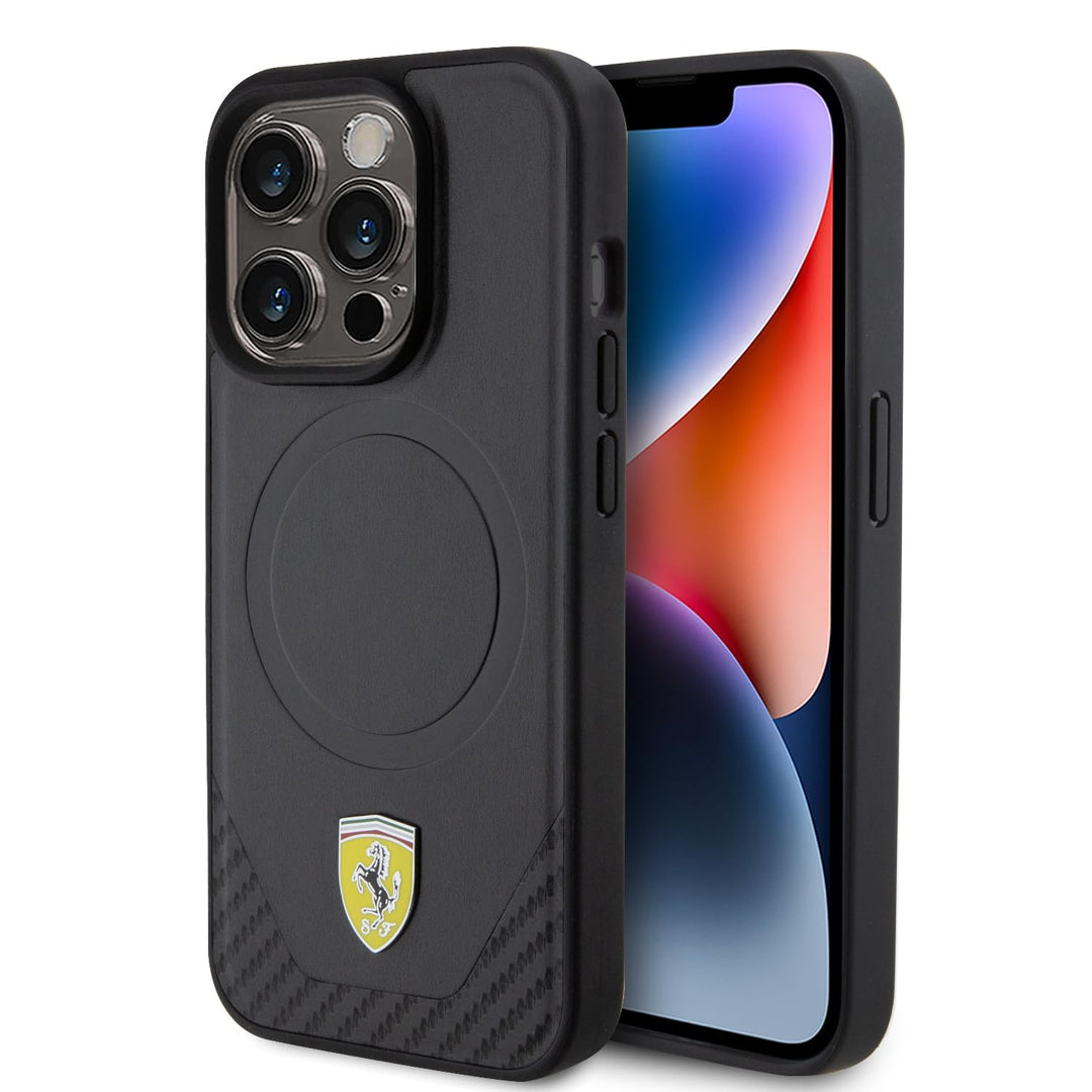 Ferrari FEHMP15LPTEK Hülle für iPhone 15 Pro 6.1" Schwarz hardcase Carbon Metal Logo